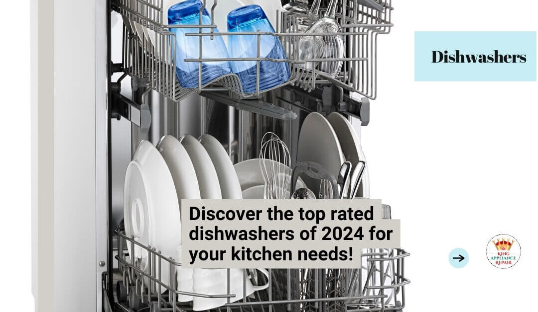 Image featuring the title "Top 10 Dishwashers of 2024: Reviews and Ratings," highlighting the best dishwasher models of the year. The image may include various dishwasher brands and models, emphasizing advanced features, energy efficiency, and sleek designs to help consumers choose the right appliance.