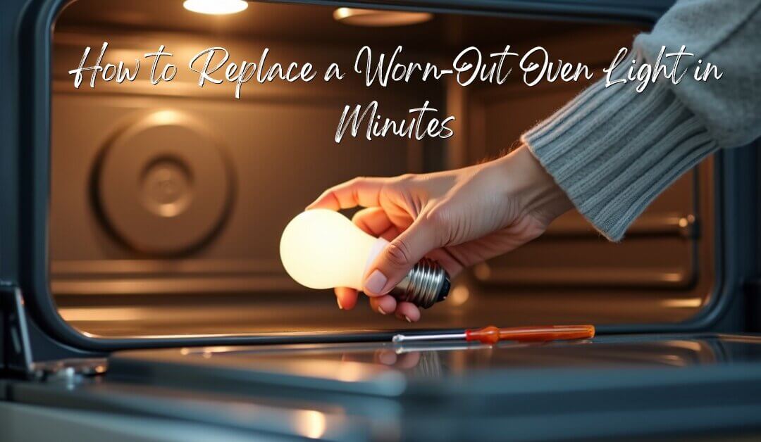 A person replacing a light bulb inside a clean oven, with a screwdriver placed nearby, illustrating an easy oven light repair